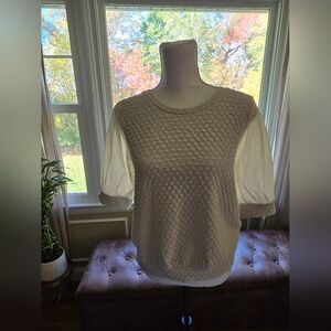 NWT, Anthropologie, Mixed Media, Sheer Sleeve, Cream Blouse, Size M